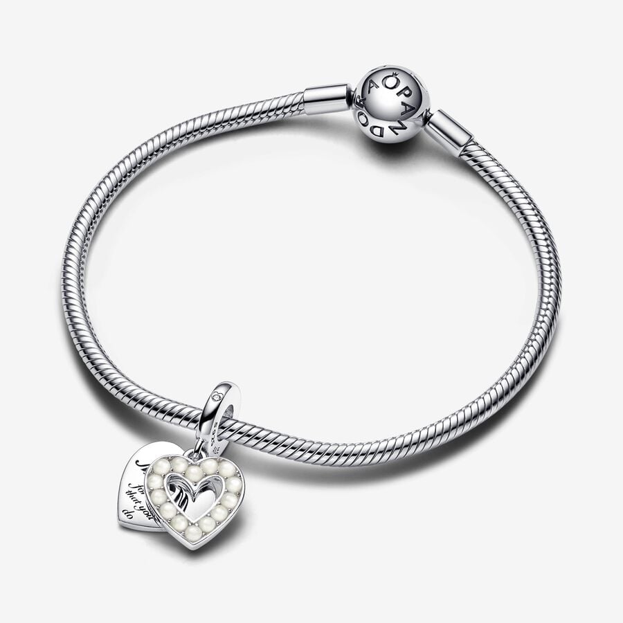 Charm Pendente Doppio Cuore con Perle d’Acqua Dolce Coltivate