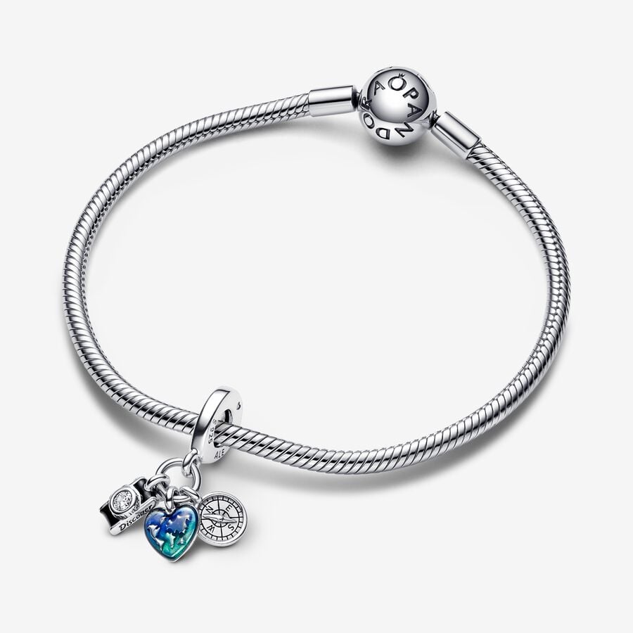 Charm Pendente Fotocamera, Cuore e Bussola