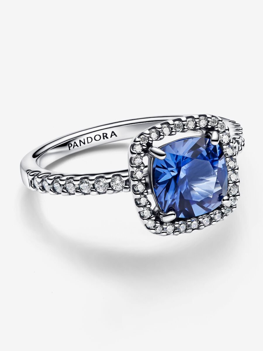 Anello Punto Luce Quadrato Blu Grande