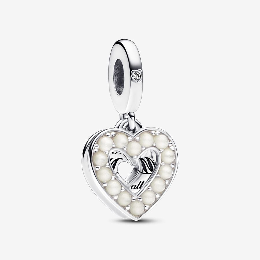 Charm Pendente Doppio Cuore con Perle d’Acqua Dolce Coltivate