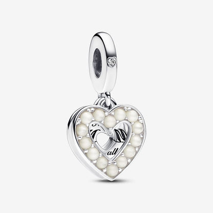 Charm Pendente Doppio Cuore con Perle d’Acqua Dolce Coltivate