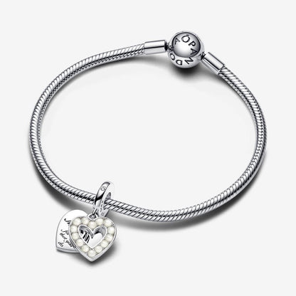 Charm Pendente Doppio Cuore con Perle d’Acqua Dolce Coltivate