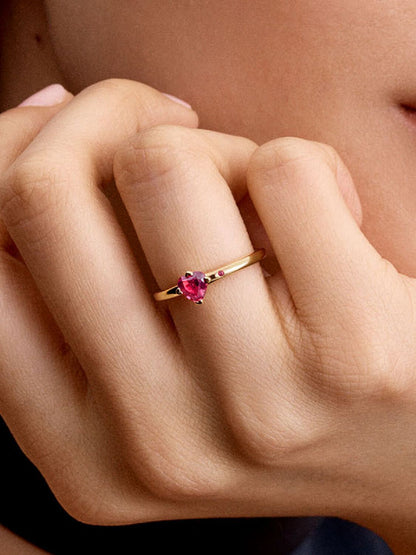 Anello Solitario Cuore Rosso