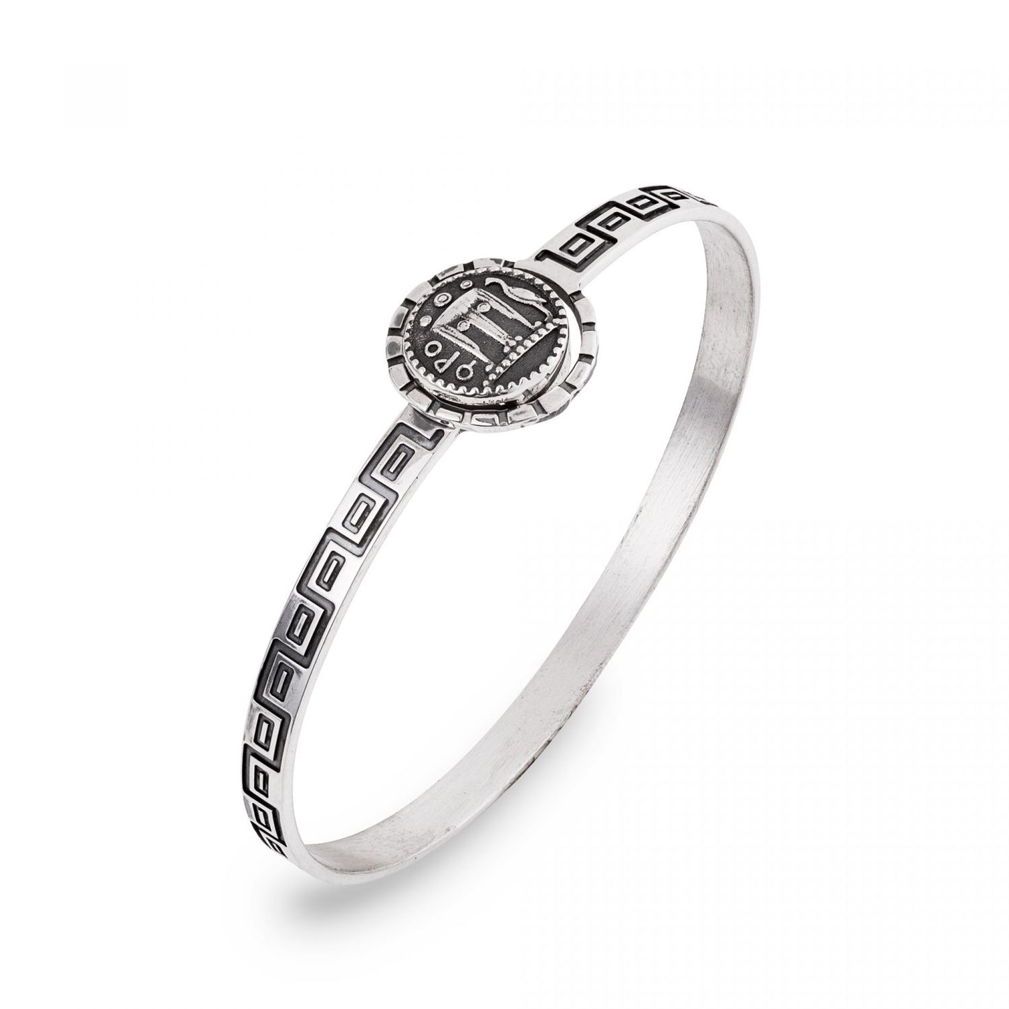 Bracciale rigido con moneta e greca